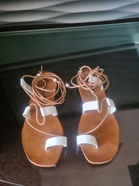 L'intervalle White Strappy Lace-Up Flat Sandals